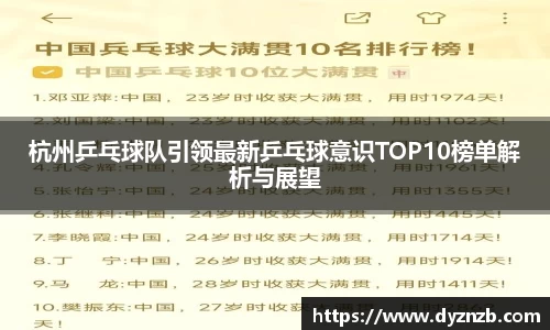 杭州乒乓球队引领最新乒乓球意识TOP10榜单解析与展望